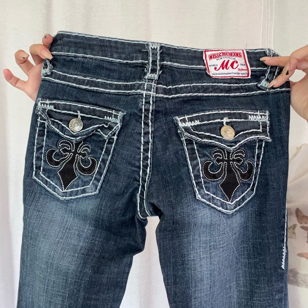 Miss Chic Lowrise Skinny Jeans Detail stitching and Fleur De Lis detailing